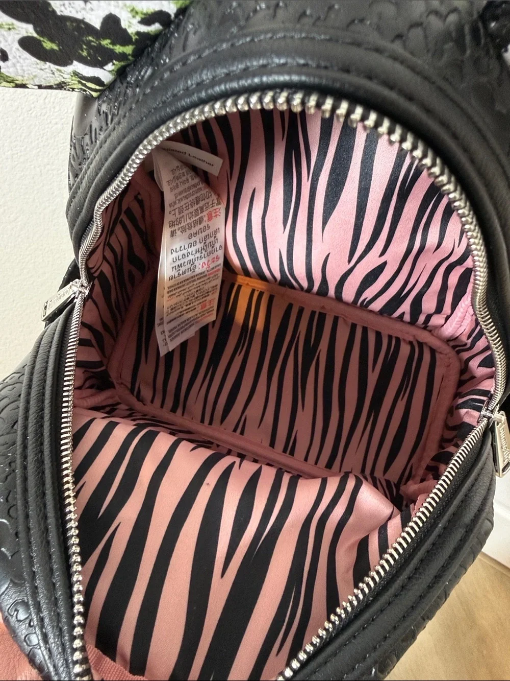 Loungefly Black Leopard Minnie Ear Mini Backpack with Pink Bow and Lime Straps